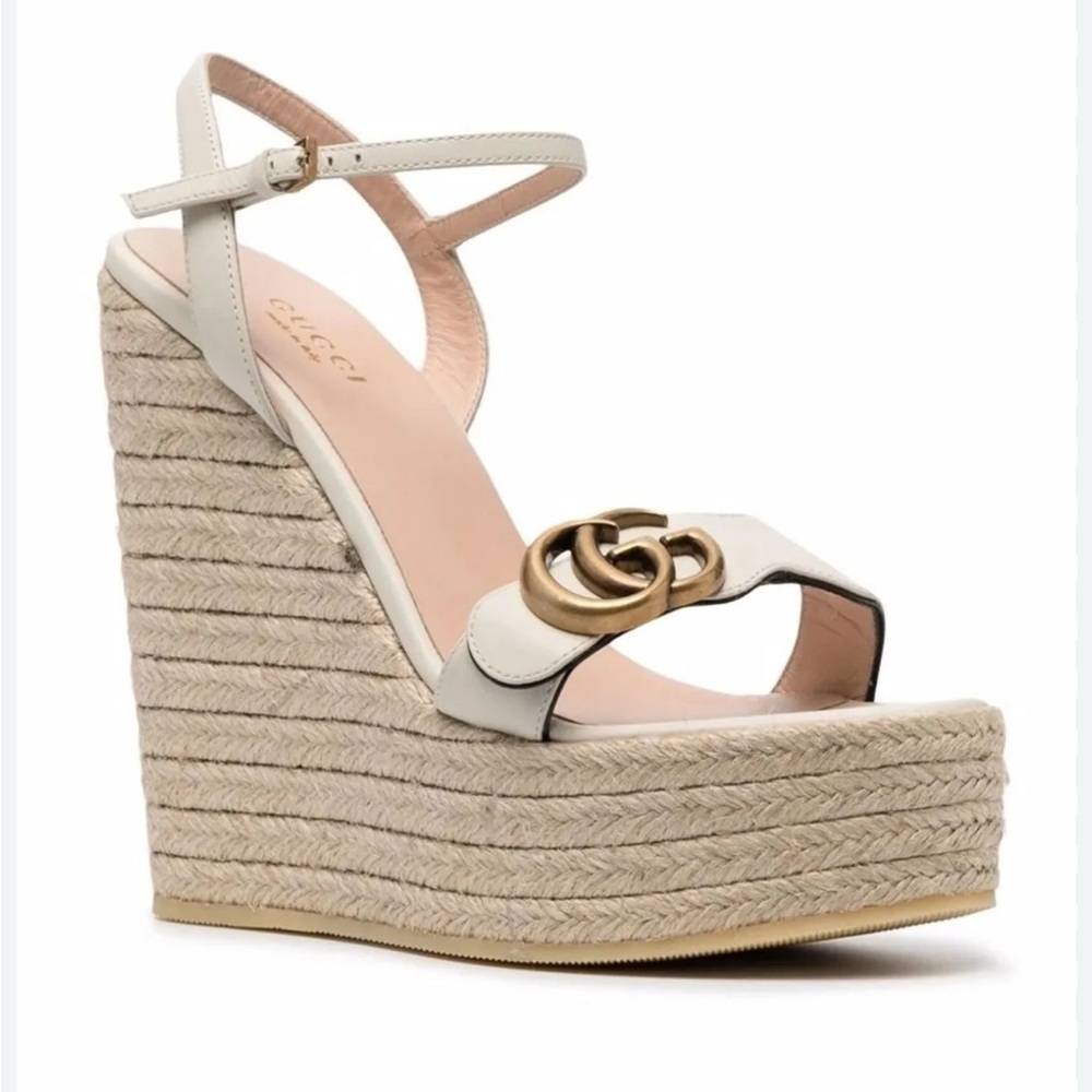 New Size 41.5 Gucci Aitana White Wedge Sandals